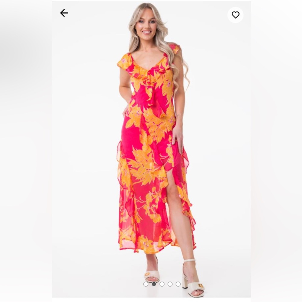 GUESS Floral Pink and Orange Flowy Dress - Size M